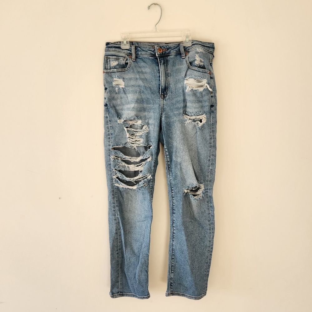 American Eagle Mom Jeans Distressed Ripped Straight Leg Jeans 8 - Picture 8 of 8